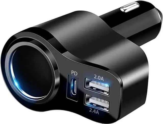 Main image of 4 in 1 USB C Car Charger, 36W Multi USB Cigarette Lighter Adapter, Socket Splitter with 3 USB Ports, 12V/24V Dual USB Type C PD Fast Car Charger Adapter for iPhone 13/12/11/XS/8,iPad,Samsung,LG,GPS