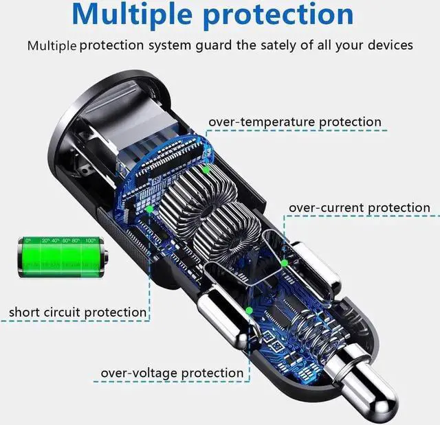 Alt view image 2 of 7 - 4 in 1 USB C Car Charger, 36W Multi USB Cigarette Lighter Adapter, Socket Splitter with 3 USB Ports, 12V/24V Dual USB Type C PD Fast Car Charger Adapter for iPhone 13/12/11/XS/8,iPad,Samsung,LG,GPS