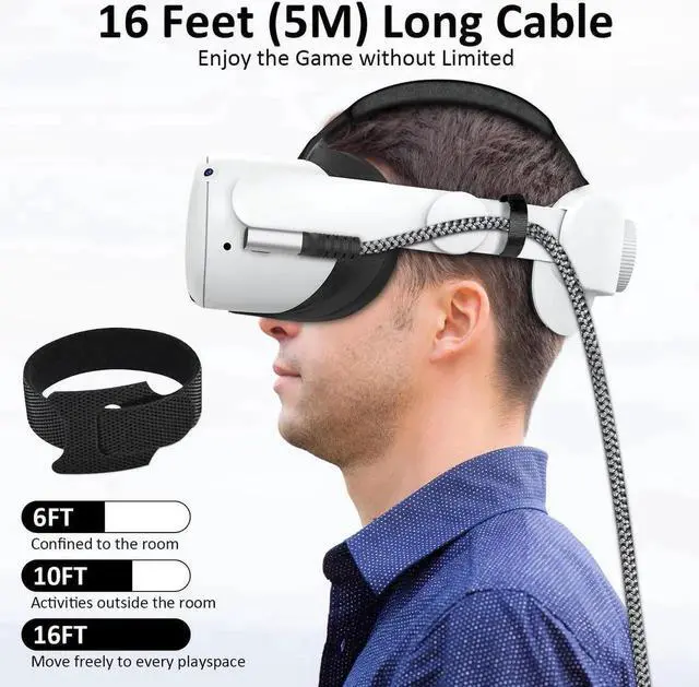 Main image of USB C to USB C VR Link Cable, 16FT/5M VR Cable Compatible with Meta Oculus Quest 2/3/Pro Pico, Nylon Braided USB C to C Cord Cable Accessories and Gaming PC Steam VR, Type C Cable, for VR Headset