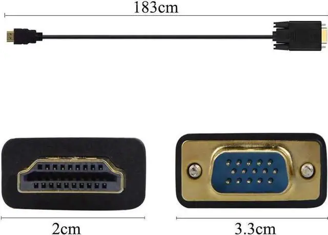Alt view image 5 of 5 - HDMI to VGA Adapter Cable One Way Direction 1080P Gold Plated HDMI Male to VGA Male Active Video Converter Cable Cord 6 Feet 1.8 Meters
