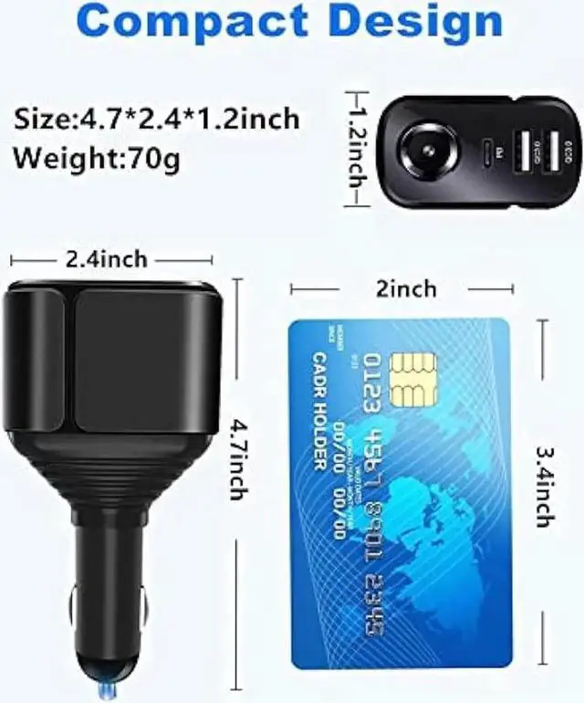 Alt view image 2 of 6 - 4 in 1 USB C Car Charger Adapter, 210W Multi USB Cigarette Lighter Adapter, Socket Splitter with 3 USB Ports, 12V/24V Outlet Dual USB Type C PD Fast Car Charger for iPhone 15/14,iPad,Samsung,GPS