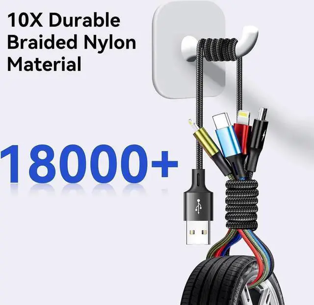 Alt view image 2 of 6 - Multi Charging Cable,3.5A Multi Charger Cable,Braided 4 in 1 Charging Cable,Multi USB Cable, Fast Charging Cord with IP/Type C/Micro USB Port for Cell Phones/Tablets/Samsung Galaxy & More(2Pack 4Ft)