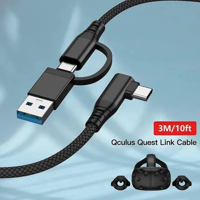 Alt view image 5 of 7 - Compatible for Oculus Quest 2 Link Cable 10FT/3M, USB C to USB C/USB A 2 in 1 Cable,High Speed Data Transfer & Fast Charging Type C Cable for Quest 1/2 Oculus VR Headset to a Gaming PC