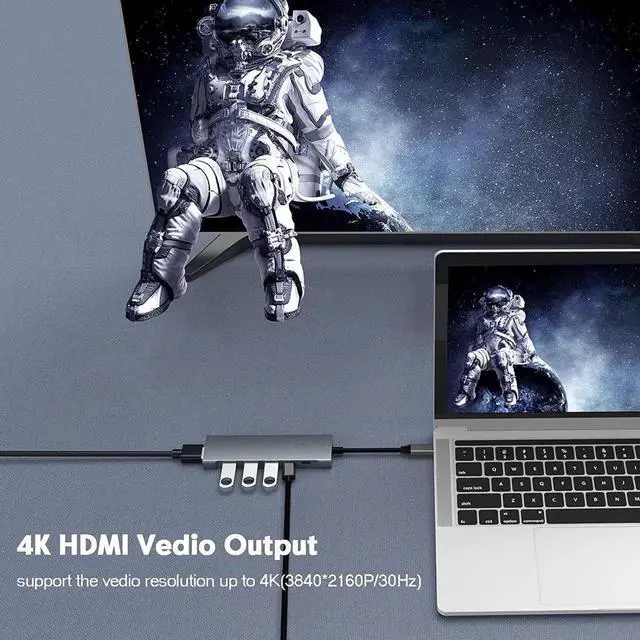 Alt view image 4 of 6 - USB C Hub, 9 in 1 Multiport USB Type C Adapter with 100W Power Delivery, 4K HDMI Output, 3 USB 3.0 and USB-C 5 Gbps Data Ports, SD/TF Card Reader,3.5mm Headphone Jack, for Mac-Book Type C Laptops