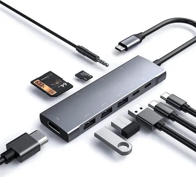 Main image of USB C Hub, 9 in 1 Multiport USB Type C Adapter with 100W Power Delivery, 4K HDMI Output, 3 USB 3.0 and USB-C 5 Gbps Data Ports, SD/TF Card Reader,3.5mm Headphone Jack, for Mac-Book Type C Laptops