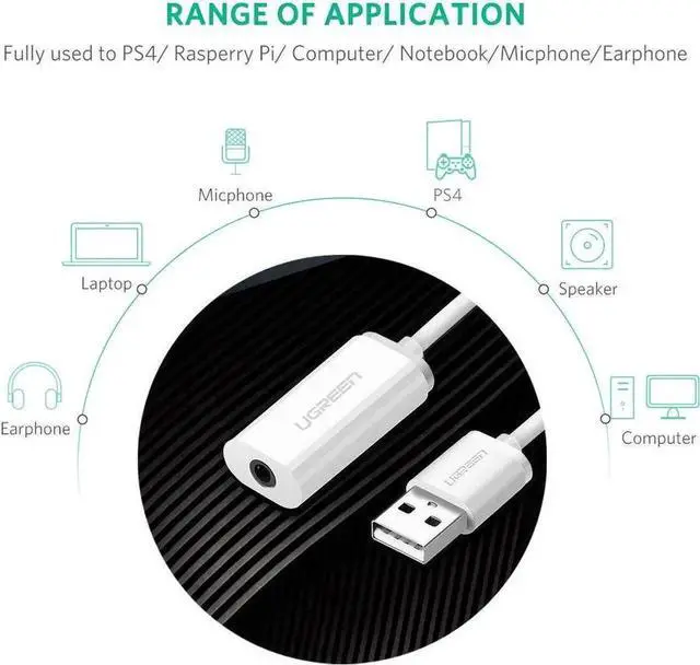 Alt view image 6 of 7 - USB Sound Card External Converter USB Audio Adapter with 3.5mm Aux Stereo for Headset, PC, Laptops, Desktops, PS4, Windows, Mac, and Linux White