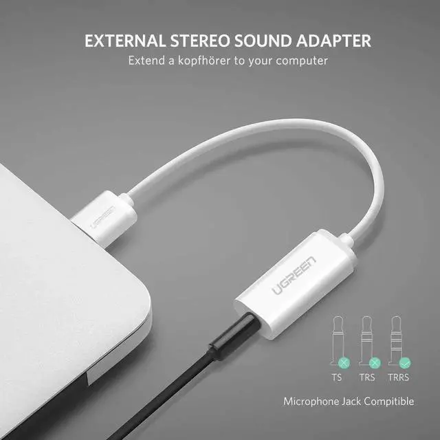 Alt view image 7 of 7 - USB Sound Card External Converter USB Audio Adapter with 3.5mm Aux Stereo for Headset, PC, Laptops, Desktops, PS4, Windows, Mac, and Linux White