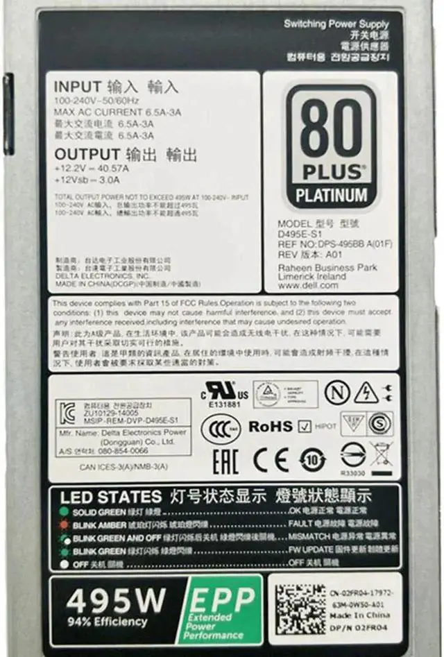 Alt view image 4 of 4 - 495W For PowerEdge R730 R530 R630 495 Watt Server Power Supply Switch PSU Power Supply D495E-S1 N24MJ CN-0N24MJ D495E-S0