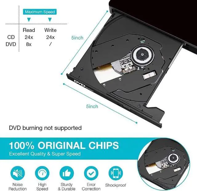 Alt view image 5 of 6 - External CD DVD Drive, USB 2.0 Portable CD/DVD Player for Laptop CD ROM Burner Compatible with Laptop Desktop PC Windows Linux OS Apple Mac Black