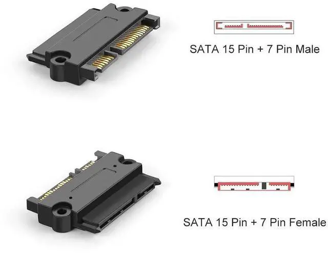 Alt view image 4 of 5 - 2-Pack SATA 22Pin (7+15 Pin) Male to SATA 22 Pin (7+15Pin) Female Adapter Converter, SATA Male to Female Adapter