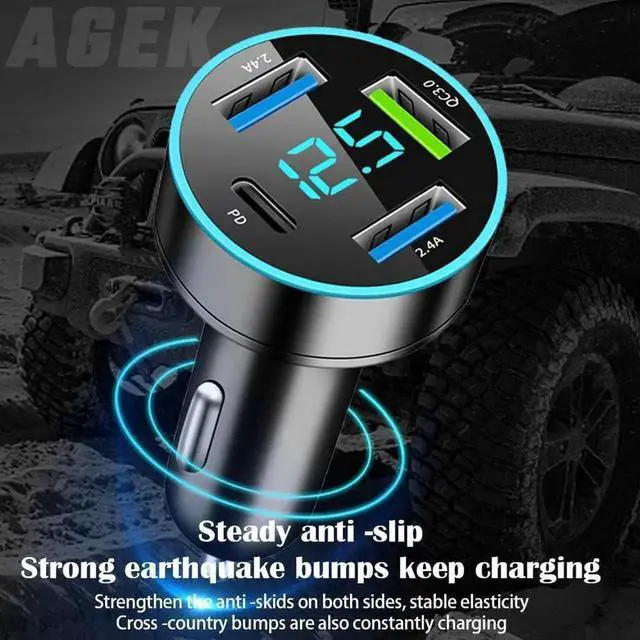 Alt view image 7 of 7 - Car Charger USB C Car Adapter 4 Port USB Car Charger with Voltage Display PD 3.0 & QC 3.0 Car Phone Charger Cigarette Lighter USB Charger Adapter Fast Charging for iPhone iPad & Phone Tablets