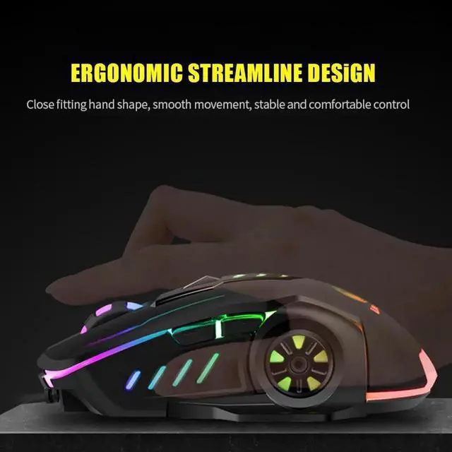 Alt view image 6 of 7 - 3600dpi USB Wired Gaming Mouse, 6 Buttons LED Backlit E-sports Gaming Mice, 6D Colorful LED Light Glowing Mouse for Laptop PC Computer Gamer