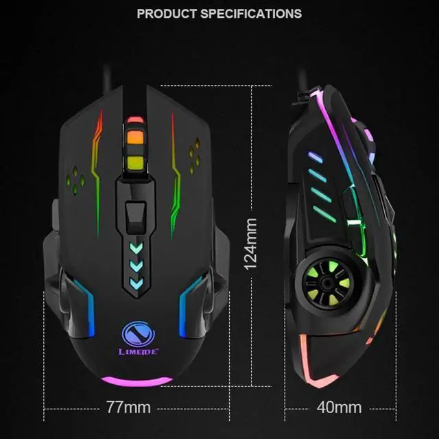 Alt view image 2 of 7 - 3600dpi USB Wired Gaming Mouse, 6 Buttons LED Backlit E-sports Gaming Mice, 6D Colorful LED Light Glowing Mouse for Laptop PC Computer Gamer