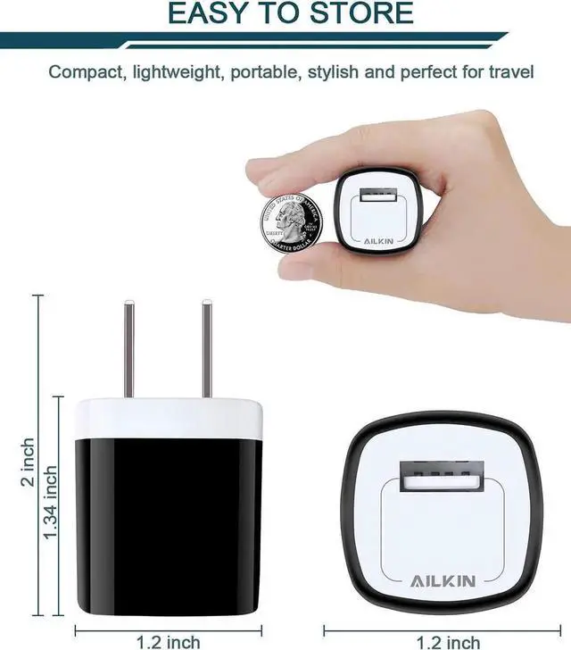 Alt view image 3 of 7 - USB Wall Charger Plug, Fast Charging Block, AILKIN 5Pack 1A 1-Port Power Adapter Charging Cube Bricks Box for iPhone 15 14 13 12 Mini Pro Max/11/XR/XS/8, iPad Pro/Air, Cell Phone USB A Plug Cargador