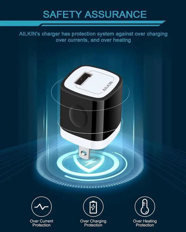 Alt view image 2 of 7 - USB Wall Charger Plug, Fast Charging Block, AILKIN 5Pack 1A 1-Port Power Adapter Charging Cube Bricks Box for iPhone 15 14 13 12 Mini Pro Max/11/XR/XS/8, iPad Pro/Air, Cell Phone USB A Plug Cargador