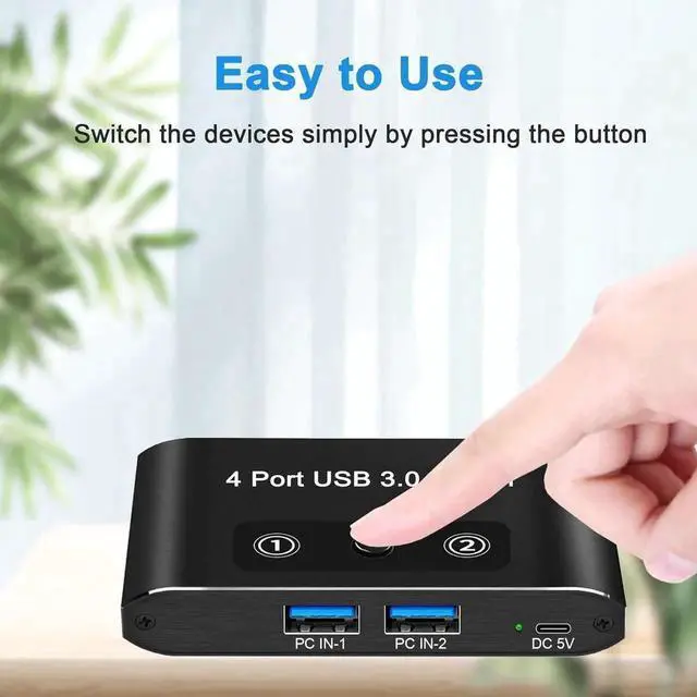 Alt view image 5 of 7 - USB 3.0 Switch 2 in 4 Out, USB Switch Selector 2 Computers Sharing 4 USB Devices KVM Switcher Box for PC, Printer, Scanner, Mouse, Keyboard with 2 USB Cable, Compatible with Mac/Windows/Linux