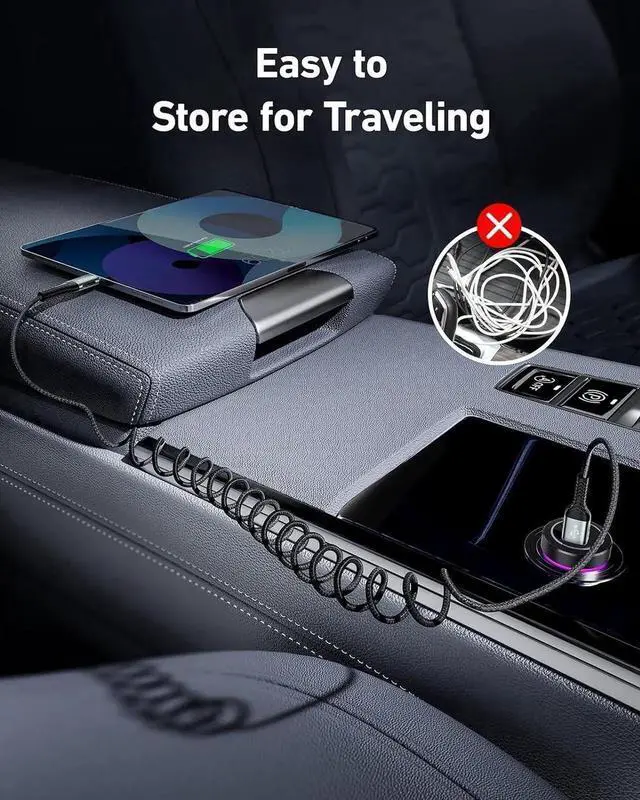 Alt view image 3 of 5 - USB C Cable Nylon Braided Coiled 3FT USB A to Type C Charger Cord for Car 66W Fast Charging Cable Compatible with Samsung Galaxy S20 S10 S9 S8 Plus, Note 10 9 8 and Other USB C Devices - 2Pack