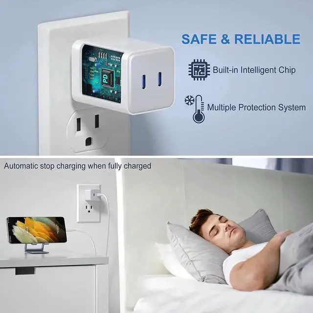 Alt view image 5 of 7 - Dual USB C Fast Charger 40W, Dual 20W Type C Wall Charger Fast Charging Block USB-C Power Adapter Plug Wall Charger Block Compatible i-P-h-o-n-e 14/13/12, i-P-a-d Pro/Air/Mini etc - White