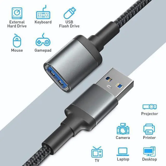 Alt view image 7 of 7 - [2Pack] USB Extension Cable, USB 3.0 Extension Cord Type A Male to Female up to 5Gbps Data Transfer USB 3.0 Extension Cord for Keyboard, Mouse, Flash Drive, Printer, Camera and More (6.6ft/2M)