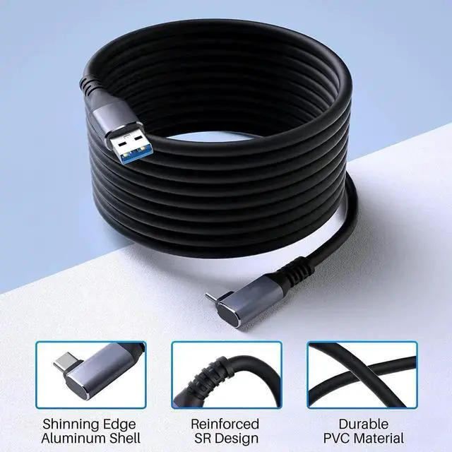Alt view image 6 of 7 - for Oculus Quest Link Cable 24FT/7M, USB A to 90 Degree USB C Link Cable Fast Charging 60W, USB 3.2 Gen1 5Gbps, Compatible for Quest 2 VR Headset, Galaxy S21 S20 Note20, Pixel 4 3 XL and More