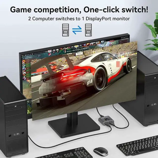 Alt view image 3 of 7 - DP1.4 DisplayPort Switch, 8K Bi-Directional DisplayPort Splitter 2 in 1 Out/1 in 2 Out Display Port Switcher Supports 8K @60Hz 4K @120Hz for PC Laptop Monitor Projector TV