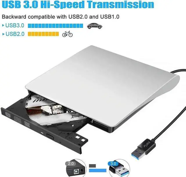 Alt view image 2 of 7 - External CD DVD Drive, USB 3.0 Portable CD/Dvd +/-Rw Drive Slim Dvd/CD Rom Rewriter DVD Burner For Laptop Desktop PC Windows 10/8/XP and Linux Mac Os