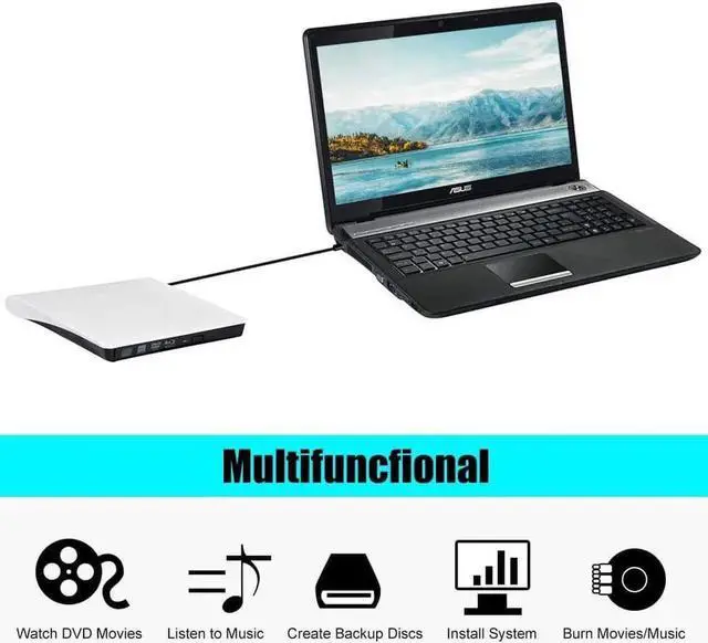 Main image of External CD DVD Drive, USB 3.0 Portable CD/Dvd +/-Rw Drive Slim Dvd/CD Rom Rewriter DVD Burner For Laptop Desktop PC Windows 10/8/XP and Linux Mac Os