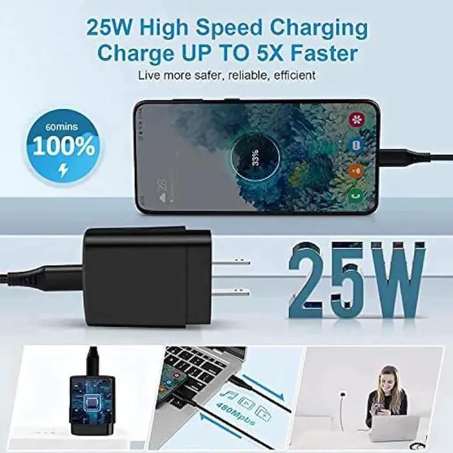 Alt view image 7 of 7 - 25W Super Fast Samsung A54 Type C Charger USB C Charging Block for Samsung Galaxy A53 A14 A13 5G S23 Ultra S22 S21 FE S20 A03S Z Flip 5 Fold 5,Wall Charger Plug Box+6FT C Andriod Phone Charger Cable