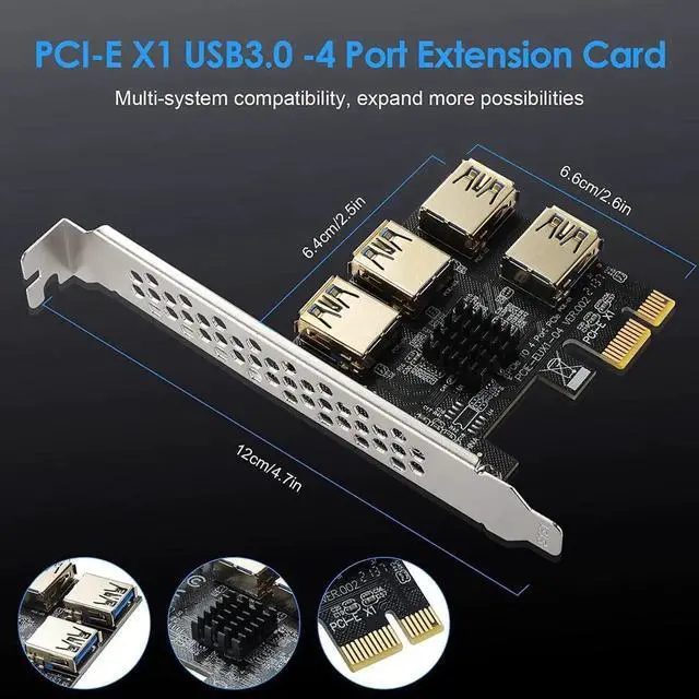 Alt view image 3 of 7 - PCI Express Multiplier Riser Card,PCIe Splitter 1 to 4 PCI-Express 16X Slots Expansion Card Board, PCI-E 1x to External PCI-e USB 3.0 Converter Adapter Card 4 Ports for Bitcoin ETH Mining Miner Device