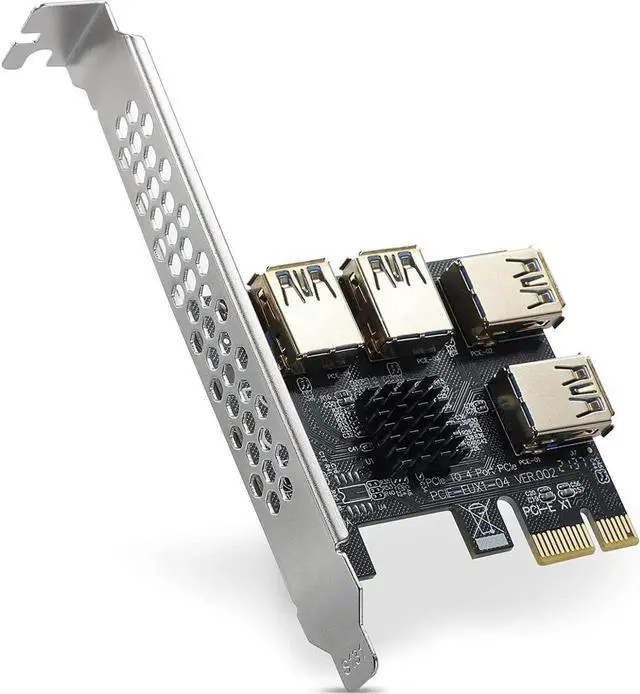 Main image of PCI Express Multiplier Riser Card,PCIe Splitter 1 to 4 PCI-Express 16X Slots Expansion Card Board, PCI-E 1x to External PCI-e USB 3.0 Converter Adapter Card 4 Ports for Bitcoin ETH Mining Miner Device