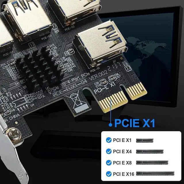 Alt view image 4 of 7 - PCI Express Multiplier Riser Card,PCIe Splitter 1 to 4 PCI-Express 16X Slots Expansion Card Board, PCI-E 1x to External PCI-e USB 3.0 Converter Adapter Card 4 Ports for Bitcoin ETH Mining Miner Device
