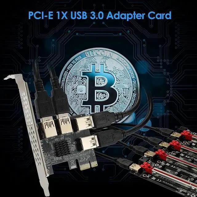Alt view image 6 of 7 - PCI Express Multiplier Riser Card,PCIe Splitter 1 to 4 PCI-Express 16X Slots Expansion Card Board, PCI-E 1x to External PCI-e USB 3.0 Converter Adapter Card 4 Ports for Bitcoin ETH Mining Miner Device