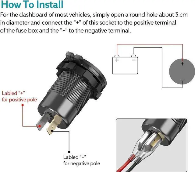 Alt view image 3 of 7 - High Voltage USB Outlet 12V 24V 36V 48V 60V Aluminum Car Charger Socket PD 30W USB C and QC 36W Car USB Port Waterproof Cigarette Lighter Power Adapter DIY Kit with Button Switch for Ship Truck etc.
