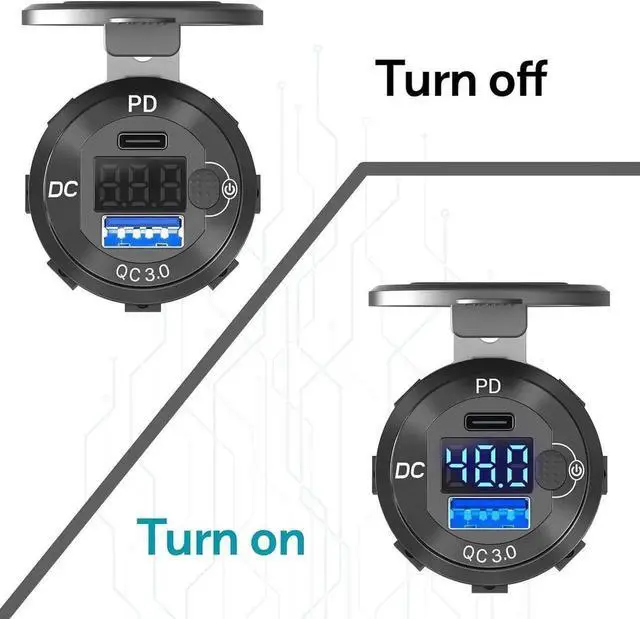 Alt view image 2 of 7 - High Voltage USB Outlet 12V 24V 36V 48V 60V Aluminum Car Charger Socket PD 30W USB C and QC 36W Car USB Port Waterproof Cigarette Lighter Power Adapter DIY Kit with Button Switch for Ship Truck etc.
