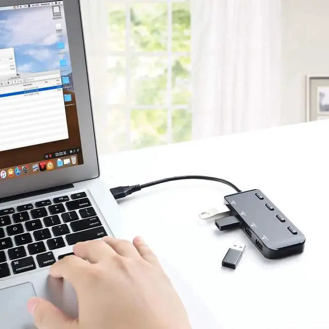 Alt view image 2 of 7 - USB 3.0 Hub, 4-Port USB3.0 Splitter with Individual LED Power Switches, Ultra Slim USB extension for PC, MacBook, Mac Pro/Mini, iMac, Surface Pro, USB Flash Drives, etc.