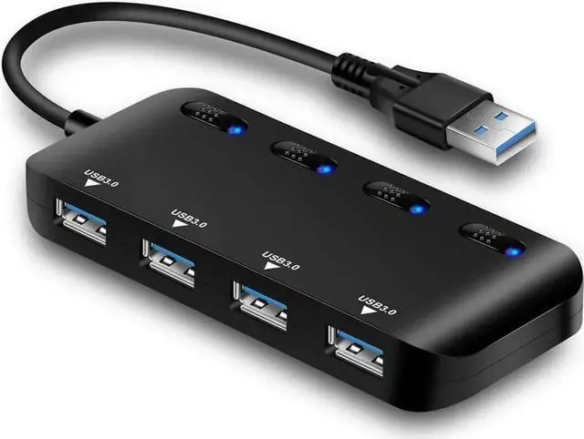Main image of USB 3.0 Hub, 4-Port USB3.0 Splitter with Individual LED Power Switches, Ultra Slim USB extension for PC, MacBook, Mac Pro/Mini, iMac, Surface Pro, USB Flash Drives, etc.