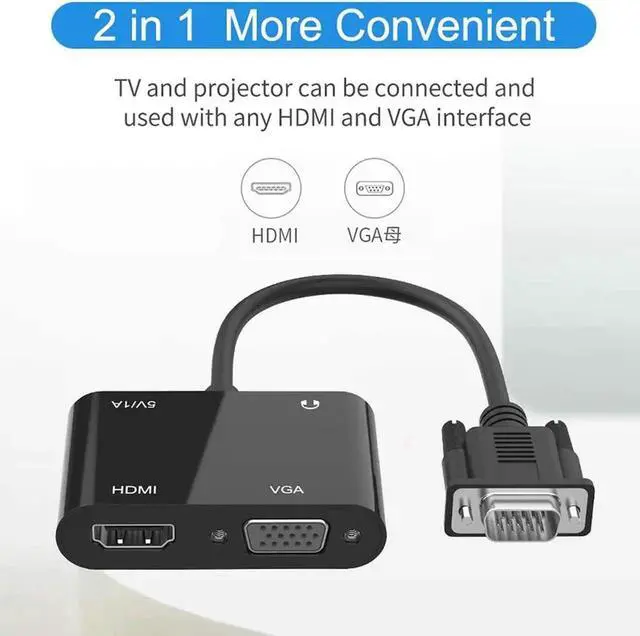 Alt view image 2 of 7 - VGA to HDMI VGA Adapter, VGA Splitter 1 VGA in HDMI VGA 2 Out (VGA HDMI Interface Display at The Same time), VGA to HDMI VGA Adapter for Computer, Desktop, Laptop, PC, Monitor, Projector