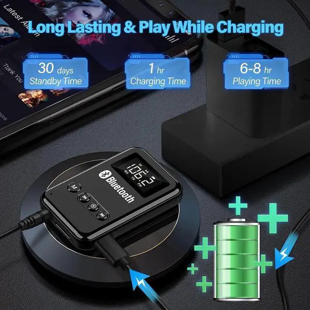 Alt view image 2 of 7 - Bluetooth 5.0 Adapter for PC, Receiver Transmitter 2 in 1 Wireless Bluetooth Audio Adapter with LCD Display for Car TV PC Headphones Home Sound