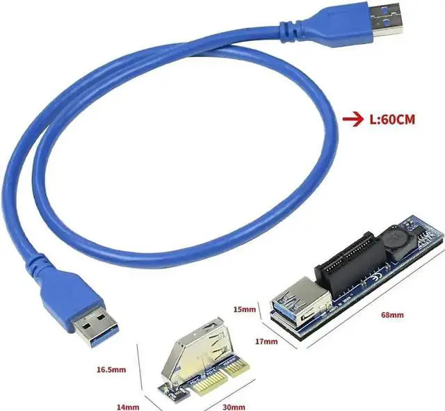 Alt view image 3 of 7 - Add On Cards PCI Express X1 to X4 USB 3.0 Adapter Raiser Extender PCIE Riser Card USB3.0 PCI-E SATA Expansion Card Raiser