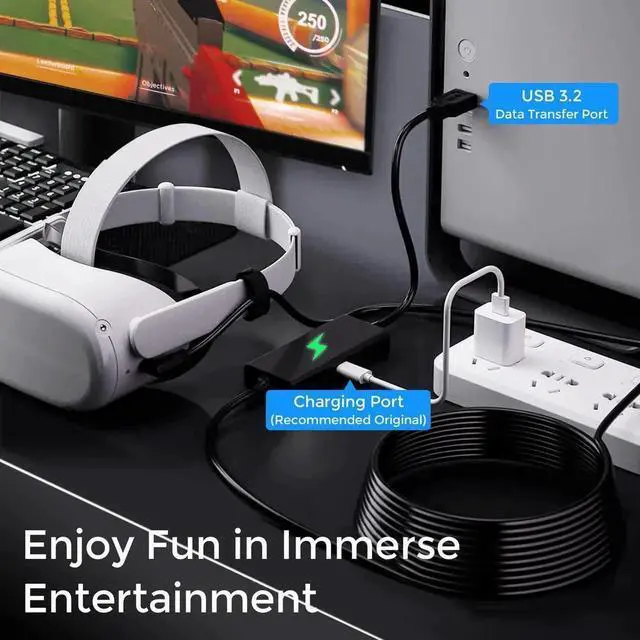 Main image of VR Link Cable Compatible with Meta/Oculus Quest 2 with Separate Charging Port- [16FT / 5M] USB 3.0 Type A to C Link Cable with USB 3.2 2A Fast Charging and 5Gbps Date Transfer for VR Headset PC Gaming