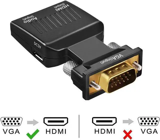 Main image of VGA to HDMI Adapter, 1080p VGA Male to HDMI Female Video Audio Converter with USB Cable and 3.5mm Audio Cable for Windows PC Laptop Computer (VGA) to Monitor Projector TV (HDMI)