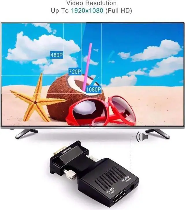 Alt view image 6 of 7 - VGA to HDMI Adapter, 1080p VGA Male to HDMI Female Video Audio Converter with USB Cable and 3.5mm Audio Cable for Windows PC Laptop Computer (VGA) to Monitor Projector TV (HDMI)