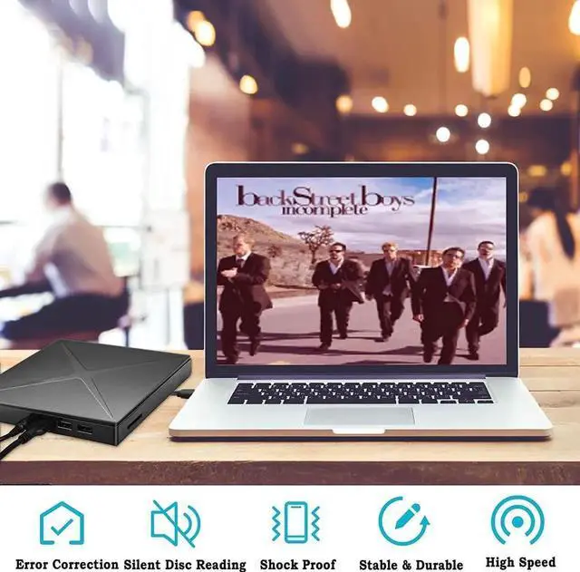 Alt view image 2 of 6 - 5 in 1 External CD/DVD Drive for Laptop, Ultra Slim USB 3.0 Type-C CD DVD +/-RW Burner, Optical Disk Drive Player with 2 USB Ports and TF/SD Reader, for Laptop Mac PC Windows 11/10/8/7 Linux OS