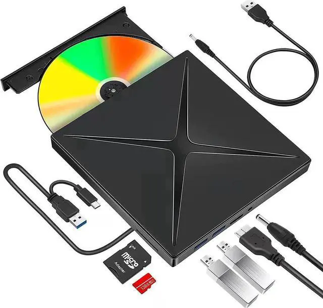 Alt view image 6 of 6 - 5 in 1 External CD/DVD Drive for Laptop, Ultra Slim USB 3.0 Type-C CD DVD +/-RW Burner, Optical Disk Drive Player with 2 USB Ports and TF/SD Reader, for Laptop Mac PC Windows 11/10/8/7 Linux OS