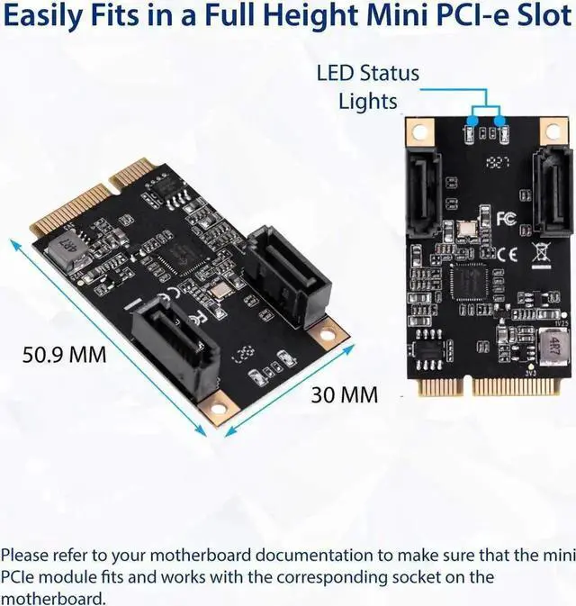 Alt view image 2 of 4 - M.2 22x42 PCIe Interface to 2 Port SATA III Expansion Card Jmicro JMB582 Chipset, Add Two SATA 3.0 Ports to Any M.2 M-Key Slot SI-MPE40150