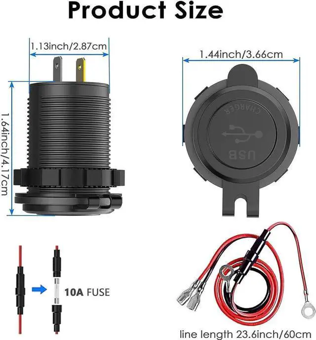 Alt view image 3 of 7 - [2 Pack] 12V USB Outlet, Quick Charge 3.0 Dual USB Power Outlet with Touch Switch, Waterproof 12V/24V Fast Charge USB Charger Socket DIY Kit for Car Boat Marine Bus Truck Golf Cart RV Motorcycle, etc.