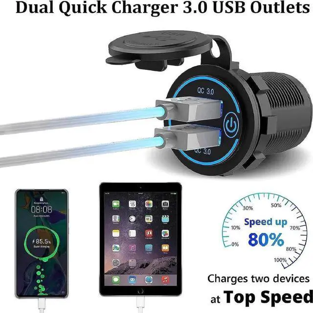 Alt view image 7 of 7 - [2 Pack] 12V USB Outlet, Quick Charge 3.0 Dual USB Power Outlet with Touch Switch, Waterproof 12V/24V Fast Charge USB Charger Socket DIY Kit for Car Boat Marine Bus Truck Golf Cart RV Motorcycle, etc.