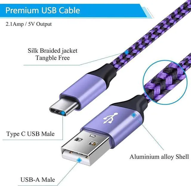Alt view image 5 of 7 - 4Pack USB C Fast Phone Charger 3ft 3ft 6ft 6ft Type A to Type C Charging Cable Android Car Power Cord for Samsung Galaxy S21/S21 Plus/S21 Note 20 Ultra/10 A42 A51 A52 A71 S10 A01 A11 A21 A31 iPad