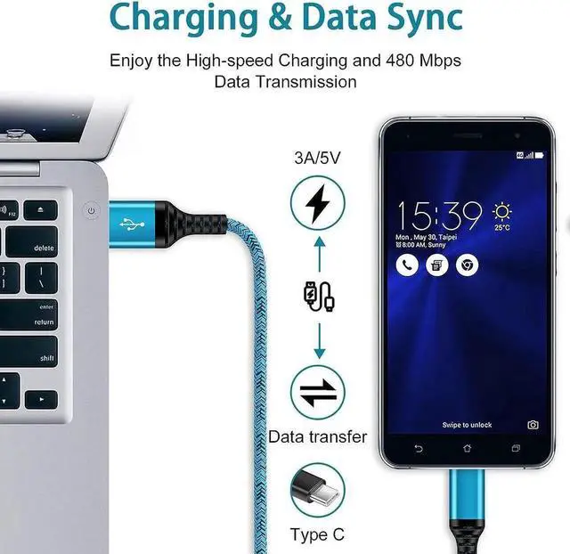 Alt view image 4 of 7 - C Charger Cord Fast Charging USB Type C Cable Android Charger Cables 6FT 2Pack for Samsung Galaxy S24 S23 S22 S21 S20 Ultra S20+ Note 20 10 S10 S9 Plus A12 A11 A52 OnePlus Google Pixel 6 5 4 4a 3a XL