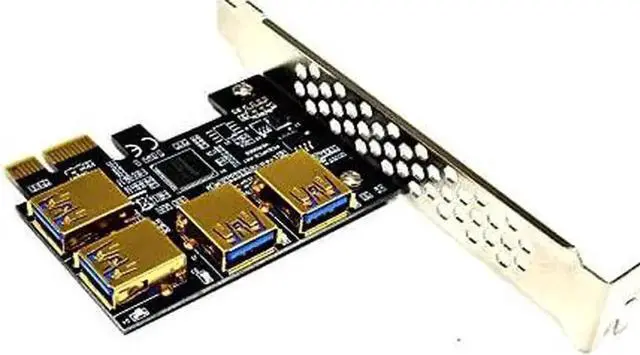 Alt view image 2 of 4 - PCI-E 1x to 16x Riser Card PCI-Express 1 to 4 Slot PCIe USB3.0 Adapter Port Multiplier Miner Card for BTC Bitcoin Miner Mining (4*sata Cables)